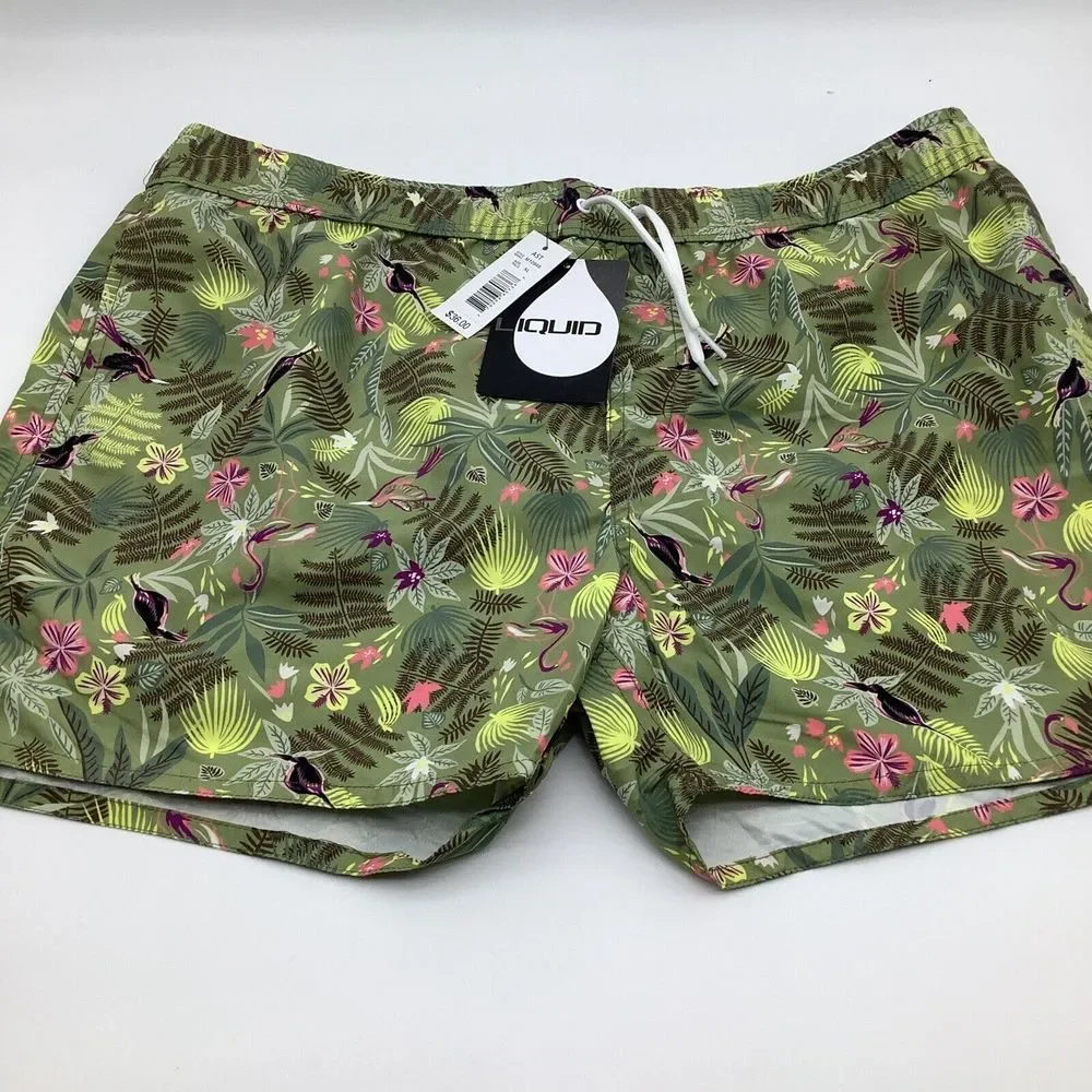 Liquid Mens Swim‎ Shorts Green Floral Size XL NWT